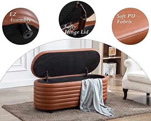 45.5" modern storage ottoman bench, brown leather, package contents