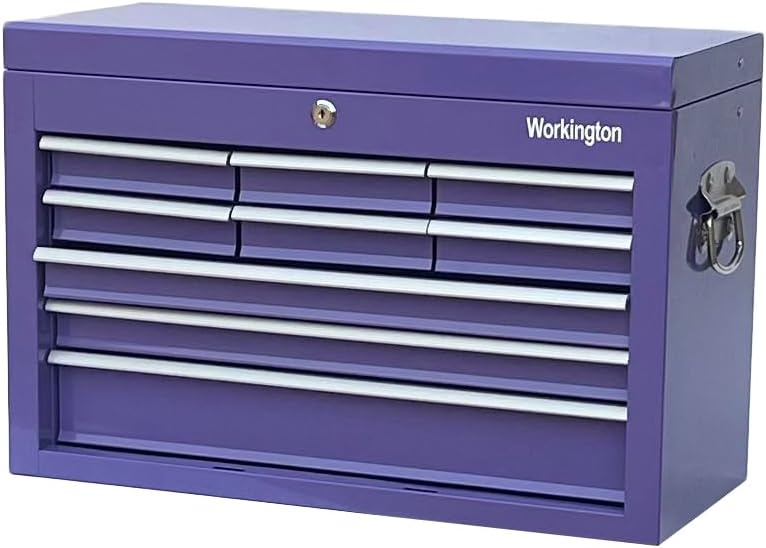 workington portable metal tool chest with 9 drawers on a desk or shelf