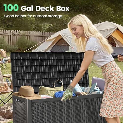 100 gallon outdoor storage box waterproof lockable deck shown in use