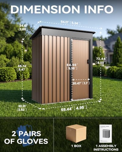 5x3 ft metal outdoor storage shed with sliding shown in use