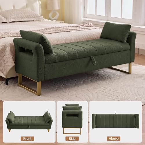 66" storage bench for bedroom upholstered end of, front angle view