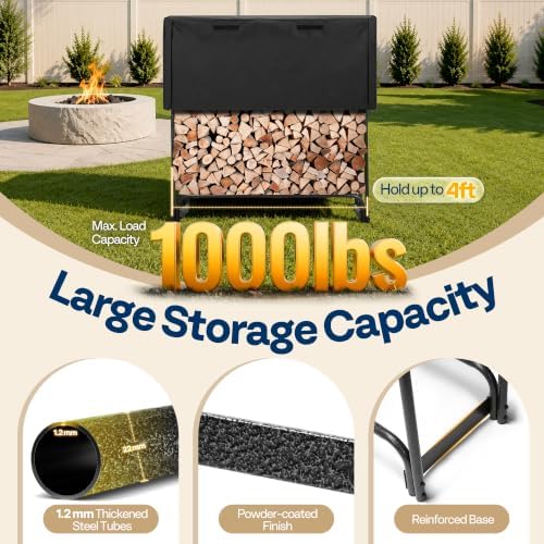 vivohome 4 ft 1/4 cord firewood rack outdoor, side view
