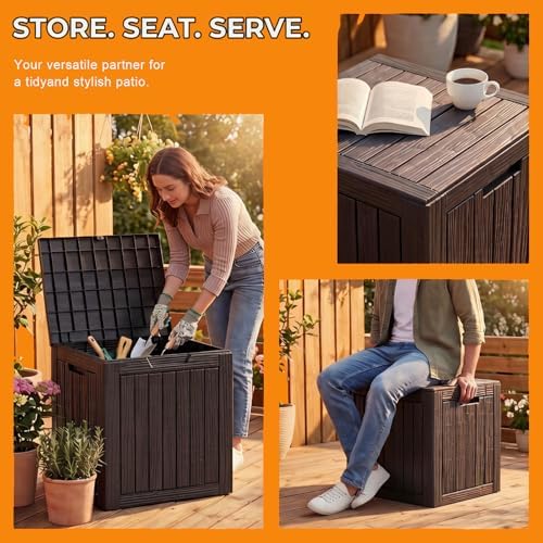 outdoor storage box resin deck box waterproof black, close-up detail