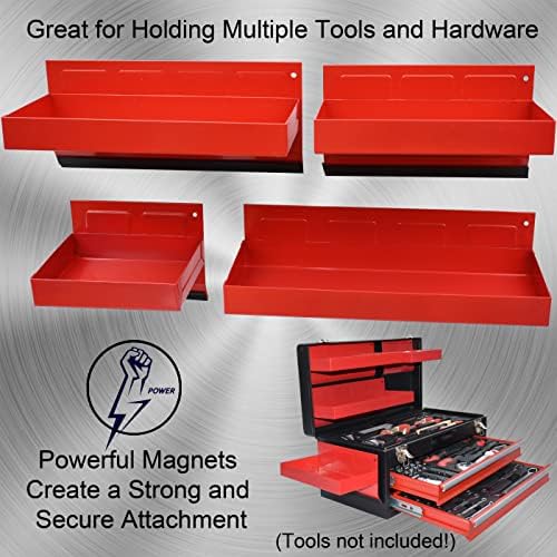 magnetic shelf 4-pcs set - red tool trays showing dimensions