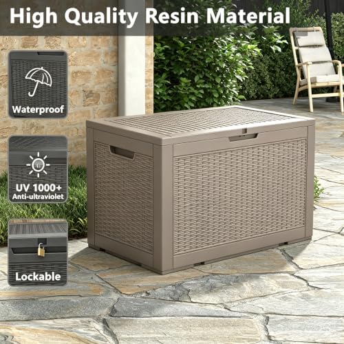 110 gal outdoor storage box waterproof lockable,deck box,medium, front angle view