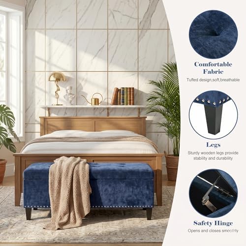 joveco 41" storage bench,tufted fabric storage ottoman with, side view