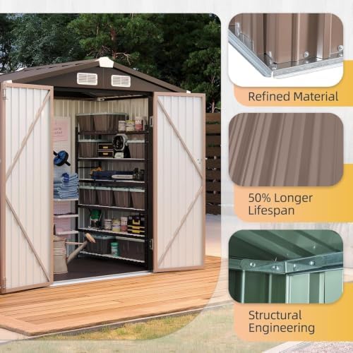 aoxun 6x4ft shed with floor galvanized steel outdoor showing dimensions