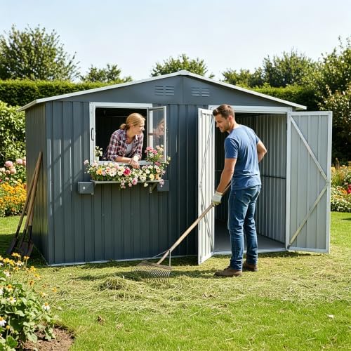 10x8 ft outdoor storage shed with 2 clear, view 9