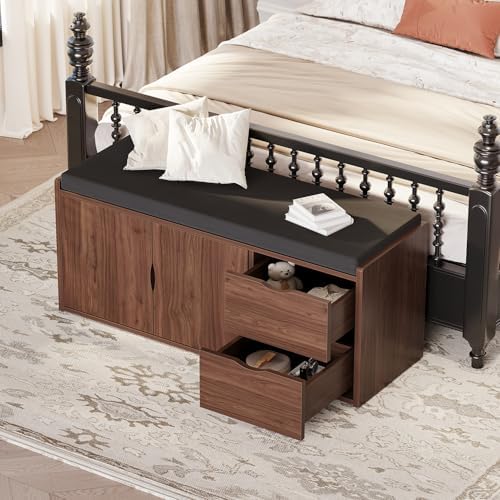 lvb 40” entryway bench with padded seat cushion, side view