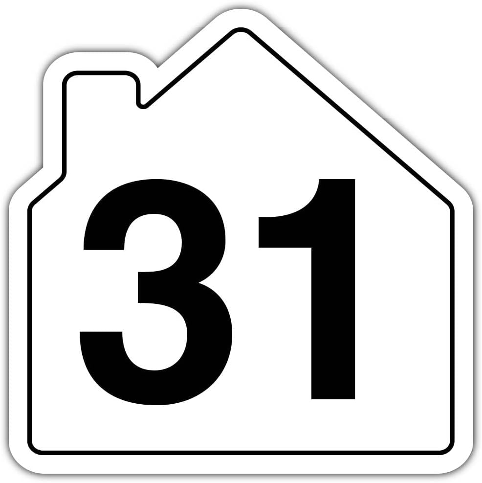 V Safety Number 31 Wheelie Bin Sticker – House Numbers Design Bin Stickers Numbers 1–99 – 150mm x 150mm Durable Waterproof Vinyl Labels for Wheelie Bins – Outdoor House Number Sticker