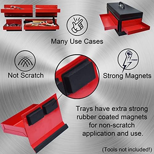 magnetic shelf 4-pcs set - red tool trays, side view
