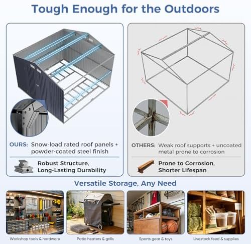 10x10 ft metal storage shed with window, lockable, package contents