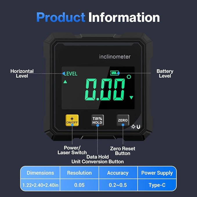 Digital Angle Finder Protractor Tool, 4×90° High Accuracy Measuring Tool - Image 2