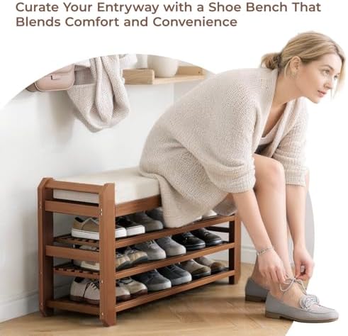 27.6" shoe rack bench with coat rack, 3-tier, view 9