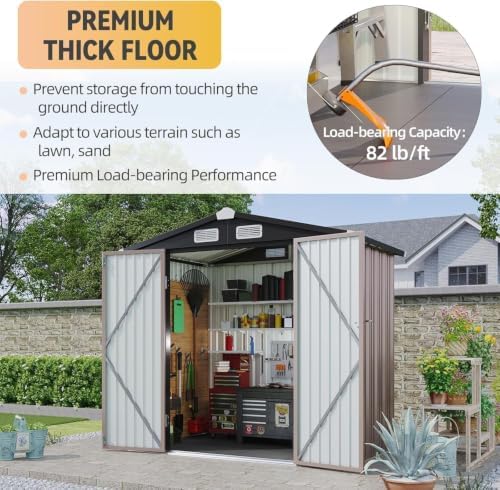 aoxun 6x4ft shed with floor galvanized steel outdoor, close-up detail