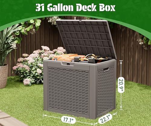 nunu lab outdoor storage box 31 gallon,waterproof indoor on a desk or shelf