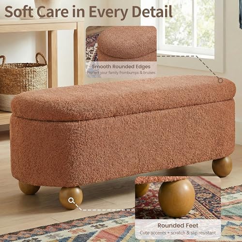 vknow 44.8" storage ottoman bench end of bed, side view
