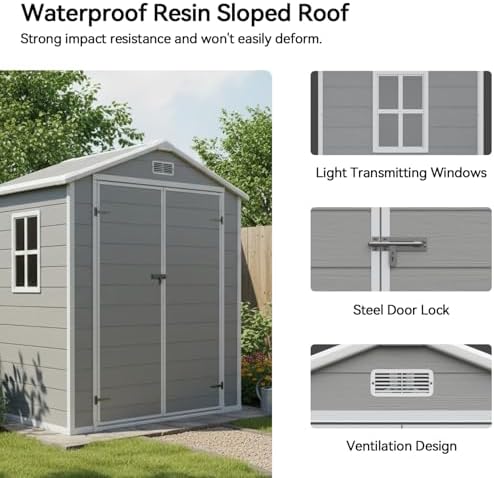 aoxun 6x4 ft outdoor storage shed, resin shed, view 9