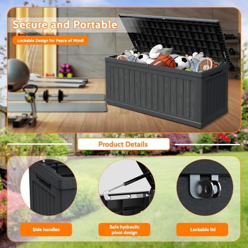 320 gallon waterproof outdoor storage box, lockable patio, side view