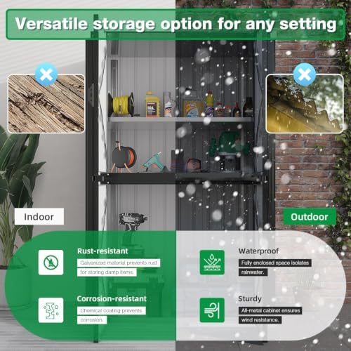 aecojoy outdoor storage cabinet waterproof, 70'' large vertical shown in use