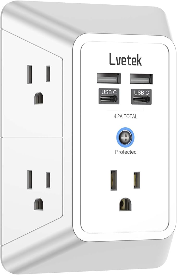 Outlet Extender, Surge Protector Outlet by Lvetek