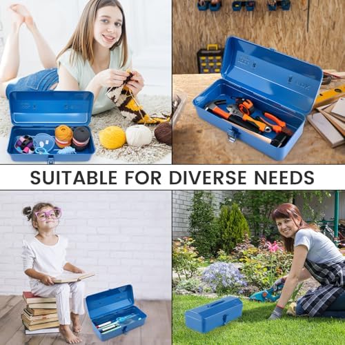 large metal tool storage box with handle for on a desk or shelf
