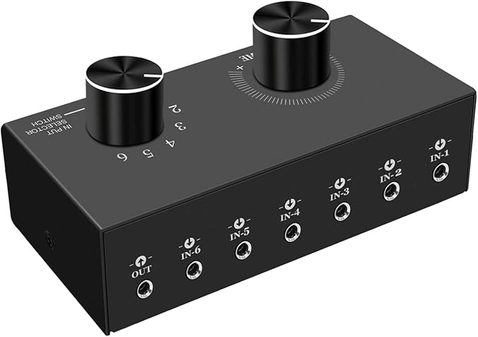 6-Way Audio Switcher, 3.5mm Stereo Audio Switcher, Plug & Play Compatible by Dingsun