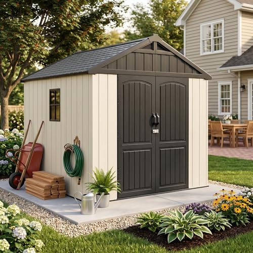 devoko 8 x 8 ft outdoor storage shed showing dimensions