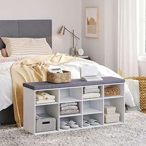 dinzi lvj shoe storage bench with cushion, 40.9" showing dimensions