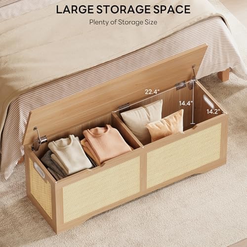 likimio 47.2" rattan storage ottoman bench chest, rustic, side view