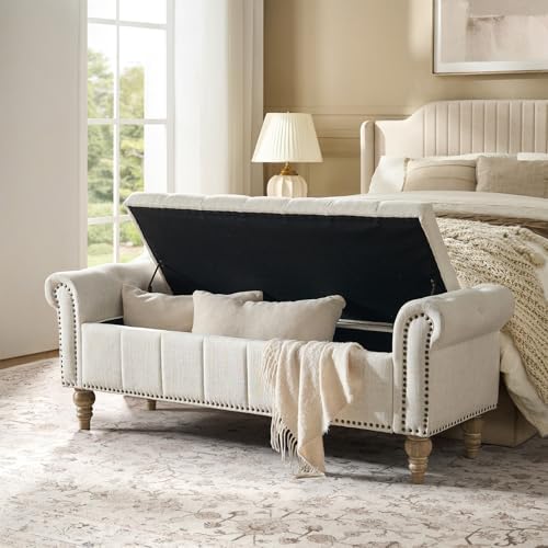 hulala home farmhouse storage bench, ivory on a desk or shelf