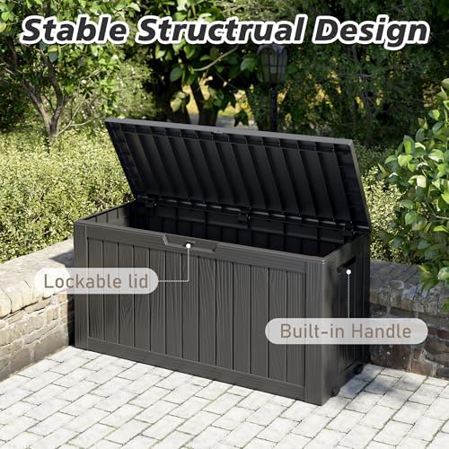 kamaboko outdoor storage box, 85 gallon deck box showing dimensions