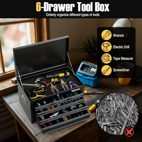 ergomaster steel tool box, 24'' metal tool box, close-up detail