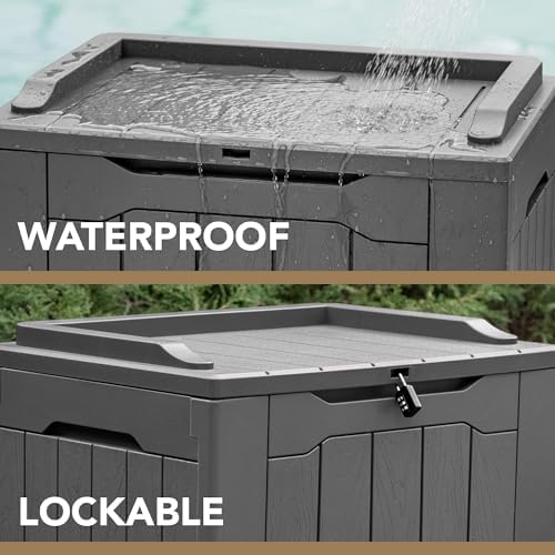 devoko 30 gallon resin deck box outdoor indoor shown in use