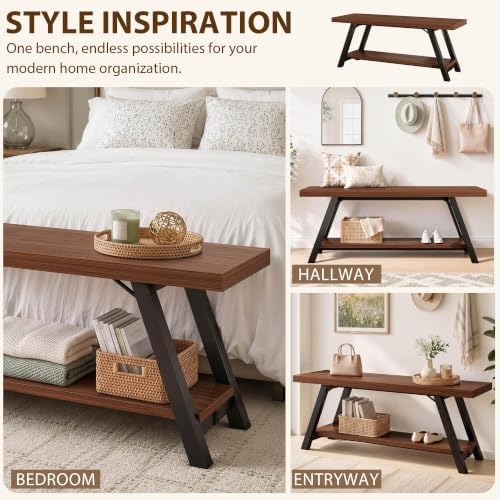 lvb industrial entryway bench with storage, wood and showing dimensions