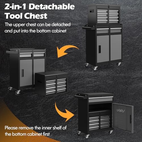 ironmax 2-in-1 detachable rolling metal tool chest, 5, side view