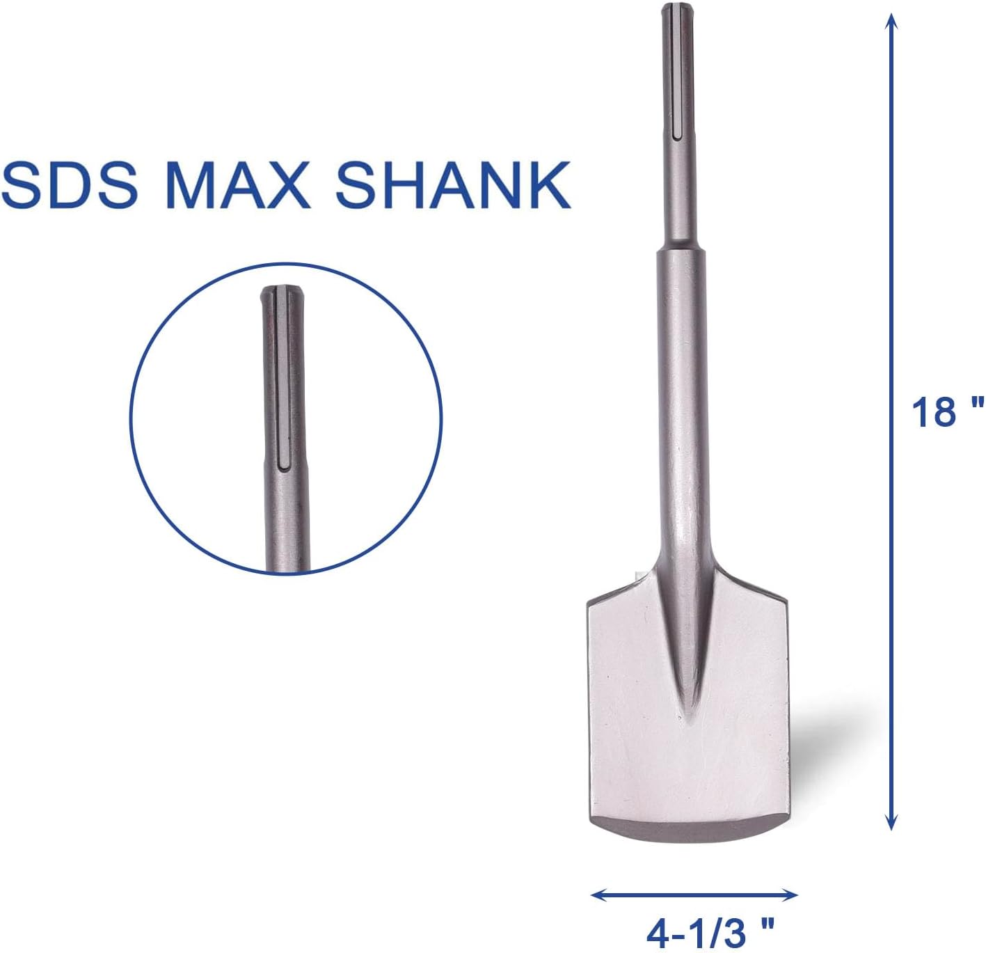 SDS-Max Shank Bits Chisel-4-1/3"x18" Clay Spade Alloy Steel Digging Shovel Bit Chisel - for Gardening Landscaoing Concrete Brick Sand Stone