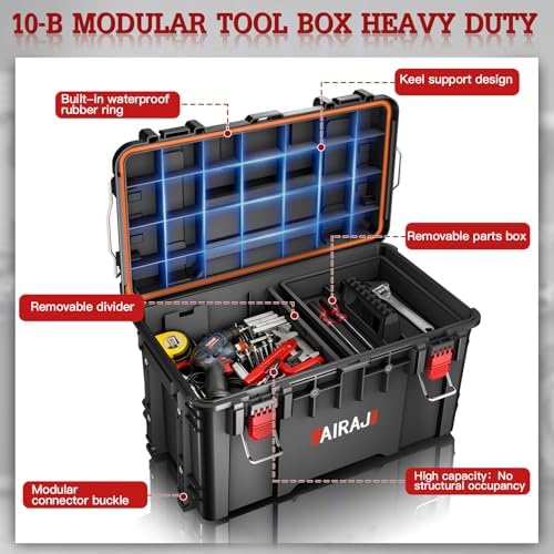airaj rolling tool box with wheels heavy duty showing dimensions