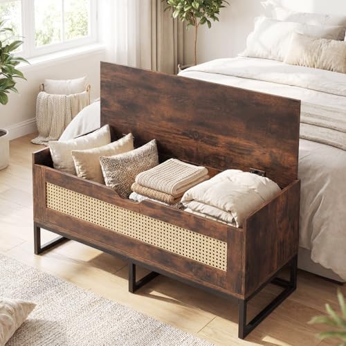 giantex rattan shoe bench, flip-top entryway bench with, close-up detail