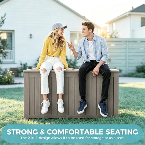 resin outdoor deck storage box waterproof (grey, 180, side view