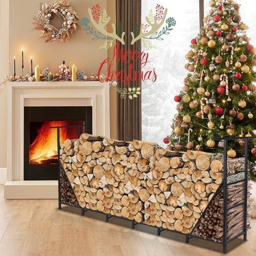 honest outfitters 8ft firewood rack outdoor, adjustable heavy, front angle view