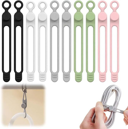 10PC Data Cable Organizer, 2026 Upgrade Silicone Cable Ties Reusable Cable by AprYew