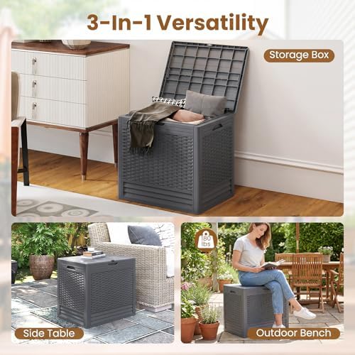 tangkula 25 gallon waterproof outdoor storage box with, side view