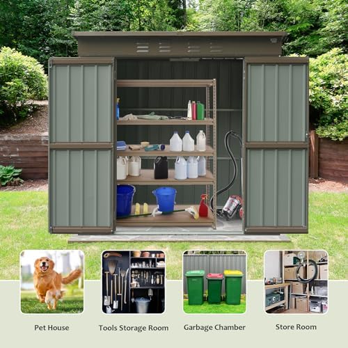 domi outdoor storage shed 6x4 ft, metal tool, front angle view