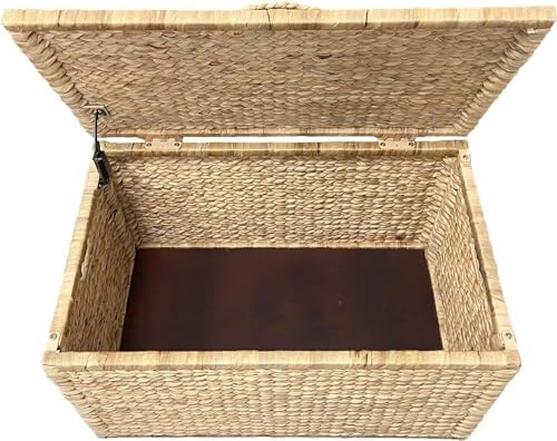 ehemco water hyacinth wicker storage trunk, natural, 30x17.5x17.5, close-up detail