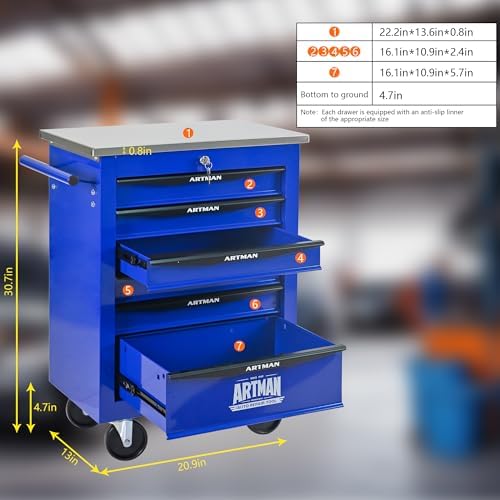 6-drawer rolling tool chest, blue & black modular, view 9