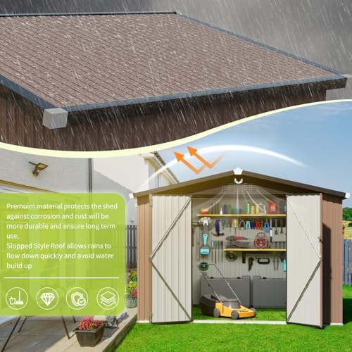 10x8ft metal storage shed, outdoor storage building showing dimensions