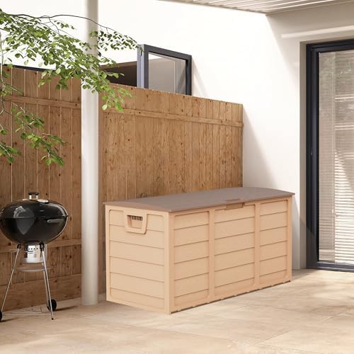 suncrown 75 gallon deck storage box resin outdoor showing dimensions