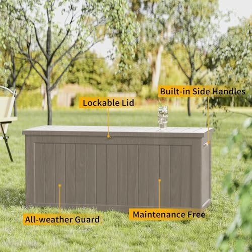 300 gallon outdoor storage box, waterproof resin deck showing dimensions