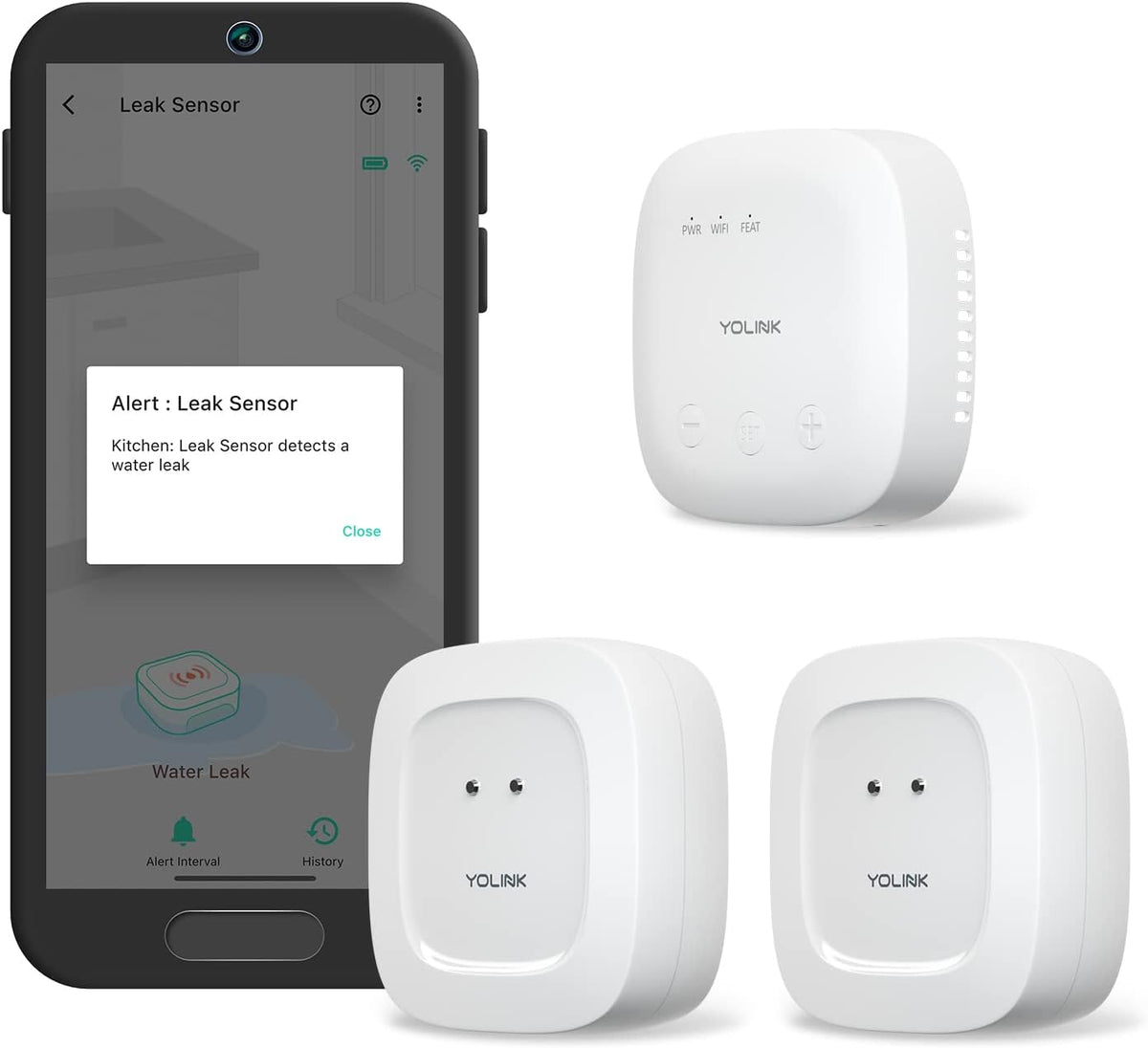 YoLink Water Leak Detection Starter Kit, w/SpeakerHub Audio/Talking Hub & Water